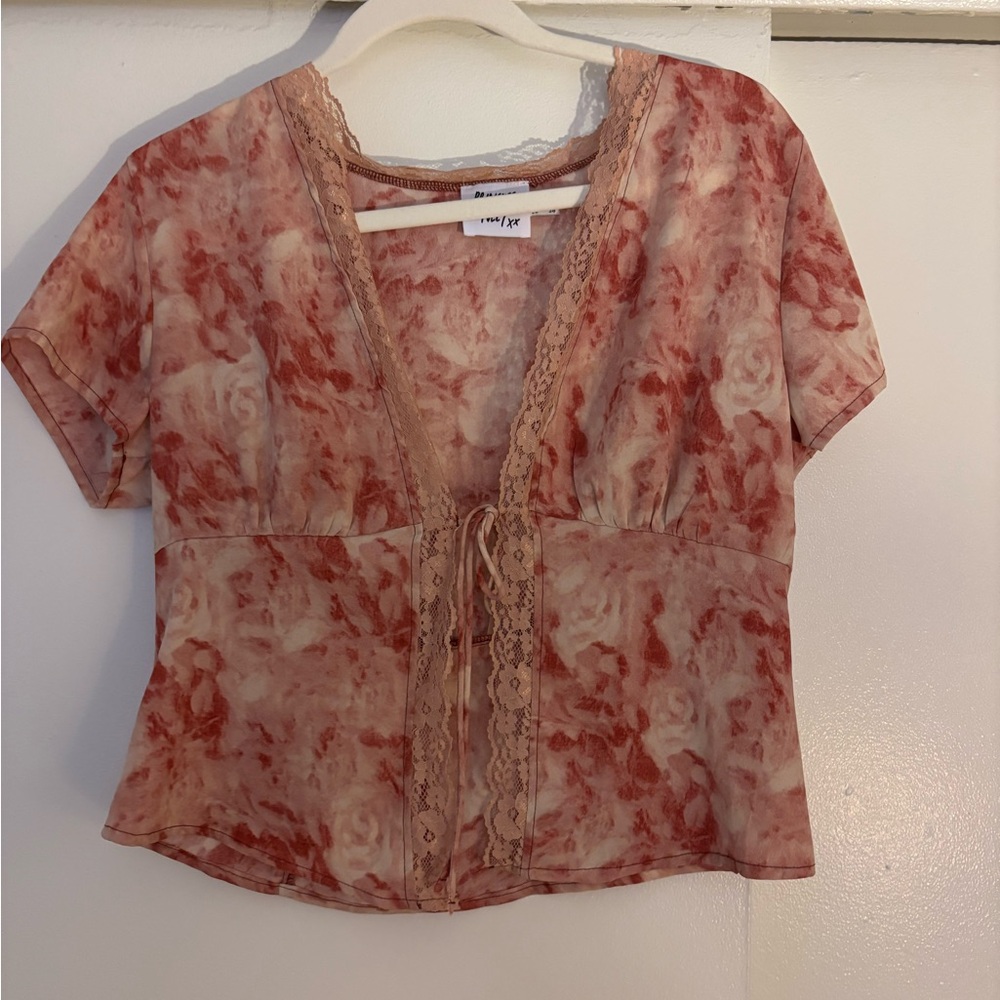Princess Polly Floral Lace Blouse - Red and Cream